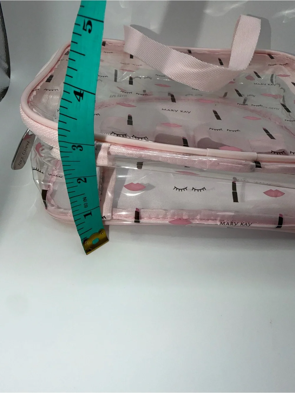 Mary Kay Clear Cosmetic Tote with Pink Trim and Lip Pattern